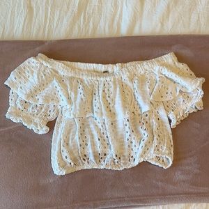 Free People Cropped White Eyelet Lace Crop Top